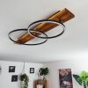 LED Deckenleuchte Pompu mit überlappenden Ringen, dunkle Holzplatte, 3000K warmweiß