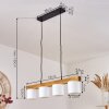 Vintage-Holzbalken-Pendelleuchte Malimea mit 4 weißen Stoffschirmen, E14, für den Esstisch