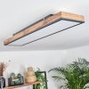 Flache längliche LED-Deckenleuchte Salmi, dimmbar per Fernbedienung, in Holzoptik