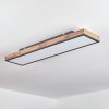 Flache längliche LED-Deckenleuchte Salmi, dimmbar per Fernbedienung, in Holzoptik