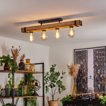 Holz-Deckenleuchte Montgomery mit massivem Balken in Naturfarben, 4-flammig