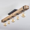 Naturfarbene Holzbalken-Deckenleuchte Montgomery mit 5 sichtbaren E27-Fassungen