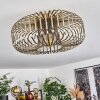 Retro-Käfig-Deckenleuchte Wemude mit rundem Metallschirm in Messing, offene E27-Fassung