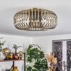 Retro-Käfig-Deckenleuchte Wemude mit rundem Metallschirm in Messing, offene E27-Fassung
