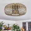 Retro-Käfig-Deckenleuchte Wemude mit rundem Metallschirm in Messing, offene E27-Fassung