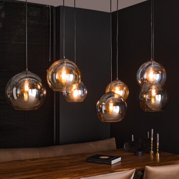 Cluster-Pendelleuchte Multi, höhenverstellbar, mit 7 Glasschirmen in Klar, Chrom und Gold