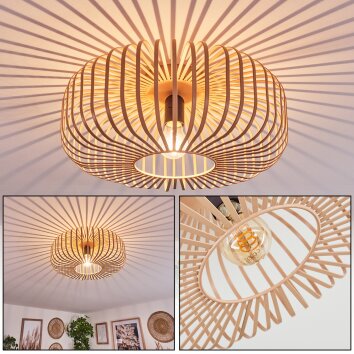 Skandinavische Deckenleuchte Wemude mit Käfigschirm in Beige, sichtbare E27-Fassung