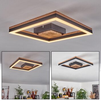 Moderne LED quadratische Rahmen-Deckenleuchte Cascada mit Holzoptik, 3000 Kelvin warmweiß