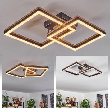 LED Deckenleuchte Cascada mit Doppelrahmen in Holzoptik, 3000 Kelvin warmweiß