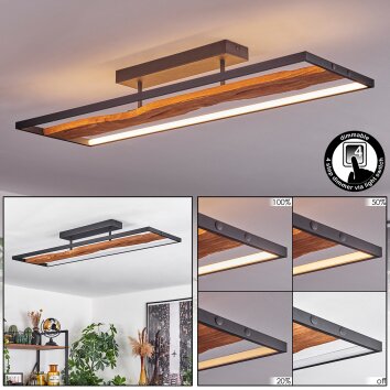 LED Holzbalken-Deckenleuchte Nevogilde mit Naturfarben-Holzbalken, 3000 Kelvin warmweiß