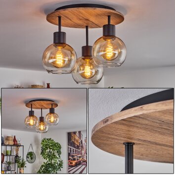 Vouhet Deckenleuchte Braun, Holzoptik, Schwarz, 3-flammig