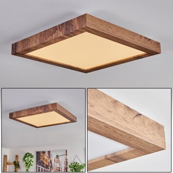 Flache LED Holz-Deckenleuchte Bealeton mit quadratischer Bauform, 3000 Kelvin warmweiß