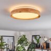 Naturfarbene LED Holzring-Deckenleuchte Sofo, flach und rund, 3000K warmweiß