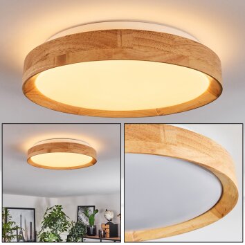 Naturfarbene LED Holzring-Deckenleuchte Sofo, flach und rund, 3000K warmweiß