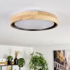 Flache runde LED-Deckenleuchte Melstad mit Holzring in Naturfarben, 3000 Kelvin warmweiß