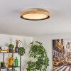 Flache runde LED-Deckenleuchte Melstad mit Holzring in Naturfarben, 3000 Kelvin warmweiß