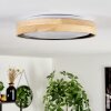 Flache runde LED-Deckenleuchte Melstad mit Holzring in Naturfarben, 3000 Kelvin warmweiß