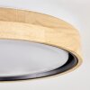 Flache runde LED-Deckenleuchte Melstad mit Holzring in Naturfarben, 3000 Kelvin warmweiß