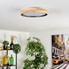 Flache runde LED-Deckenleuchte Melstad mit Holzring in Naturfarben, 3000 Kelvin warmweiß