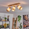 Boho Holzstab-Deckenleuchte Fallhagen mit Holzbalken und 3 naturfarbenen Schirmen