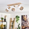 Boho Holzstab-Deckenleuchte Fallhagen mit Holzbalken und 3 naturfarbenen Schirmen