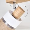 Boho Holzstab-Deckenleuchte Fallhagen mit Holzbalken und 3 naturfarbenen Schirmen