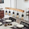Pendelleuchte Gondo mit massivem Holzbalken und fünf schwarzen Metallkäfigschirmen, E27