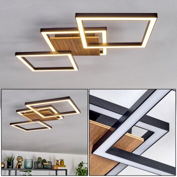 LED Deckenleuchte Bealo mit geometrischen Rahmen und Holzoptik, 3000 Kelvin warmweiß