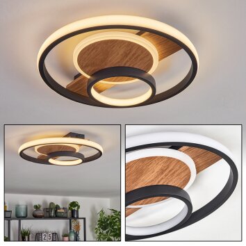 LED Ring-Deckenleuchte Hadel, zentrale Holzoptik-Abdeckung, 3000 Kelvin warmweiß