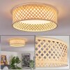 Flache LED Deckenleuchte Barroco mit Bambus-Rautenschirm, Naturfarben, 3000 Kelvin warmweiß