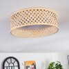 Flache LED Deckenleuchte Barroco mit Bambus-Rautenschirm, Naturfarben, 3000 Kelvin warmweiß