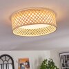 Flache LED Deckenleuchte Barroco mit Bambus-Rautenschirm, Naturfarben, 3000 Kelvin warmweiß