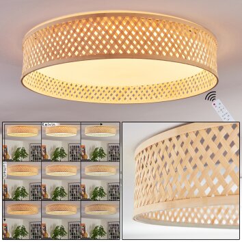 Bambus-Deckenleuchte Barroco, Lichtfarbe einstellbar 3000-6500K, Fernbedienung dimmbar