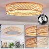 Runde LED-Deckenleuchte Barroco, Bambusgeflecht, Memoryfunktion, 3000 Kelvin, Naturfarben