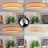 Runde LED-Deckenleuchte Barroco, Bambusgeflecht, Memoryfunktion, 3000 Kelvin, Naturfarben