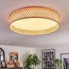 Runde LED-Deckenleuchte Barroco, Bambusgeflecht, Memoryfunktion, 3000 Kelvin, Naturfarben