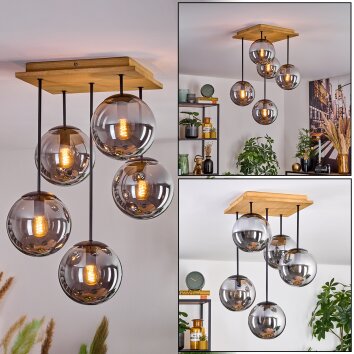 Jomin Deckenleuchte Naturfarben, Schwarz, 5-flammig