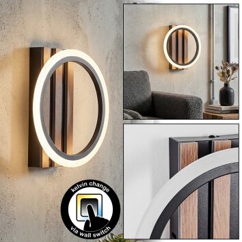 Galen Wandleuchte LED Holzoptik, Schwarz, 1-flammig