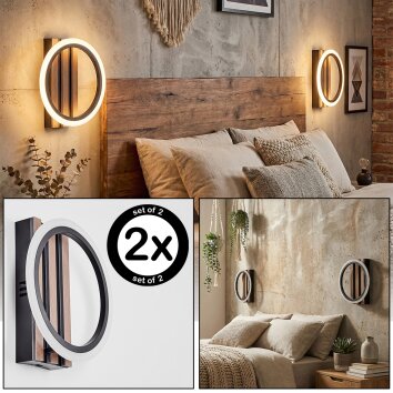 Galen Wandleuchte 2-er Set LED Holzoptik, Schwarz, 1-flammig