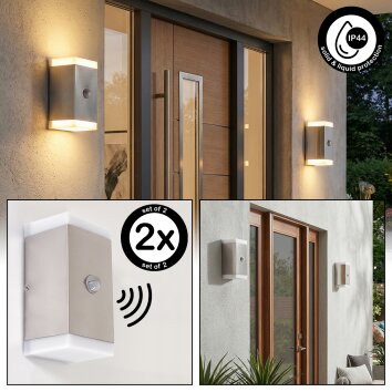 Remil Außenwandleuchte 2-er Set LED Stahl gebürstet, 2-flammig, Bewegungsmelder