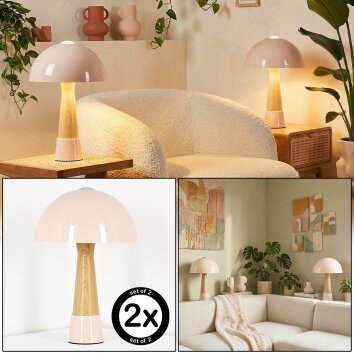 Pilzlampe Forgek Tischleuchte 2-er Set Champagnerfarben, Holzoptik, 1-flammig